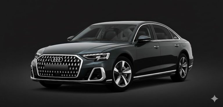 Black luxury Audi A8 sedan on display, ideal for premium chauffeur service