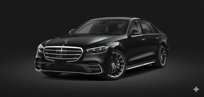 Black Mercedes sedan from Marquee Limousines' luxury fleet.